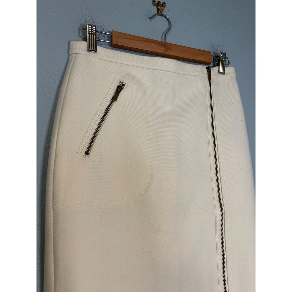 NWT J.Crew Womens Ivory Wool Asymmetric Zip Pencil Skirt Size 4 - Picture 4 of 8